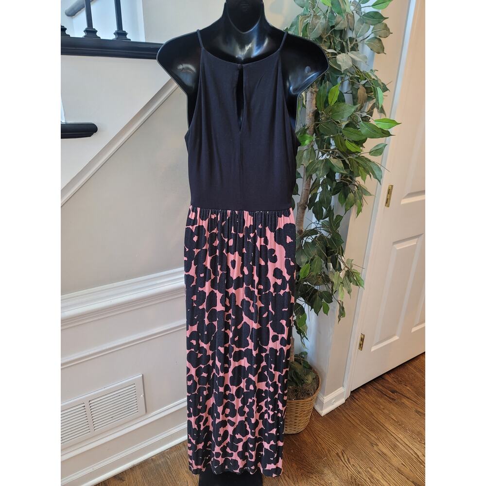 Loft Maxi Dress Women's Size Small Black Pink Scoop Neck Sleeveless Stretchy - Picture 7 of 11